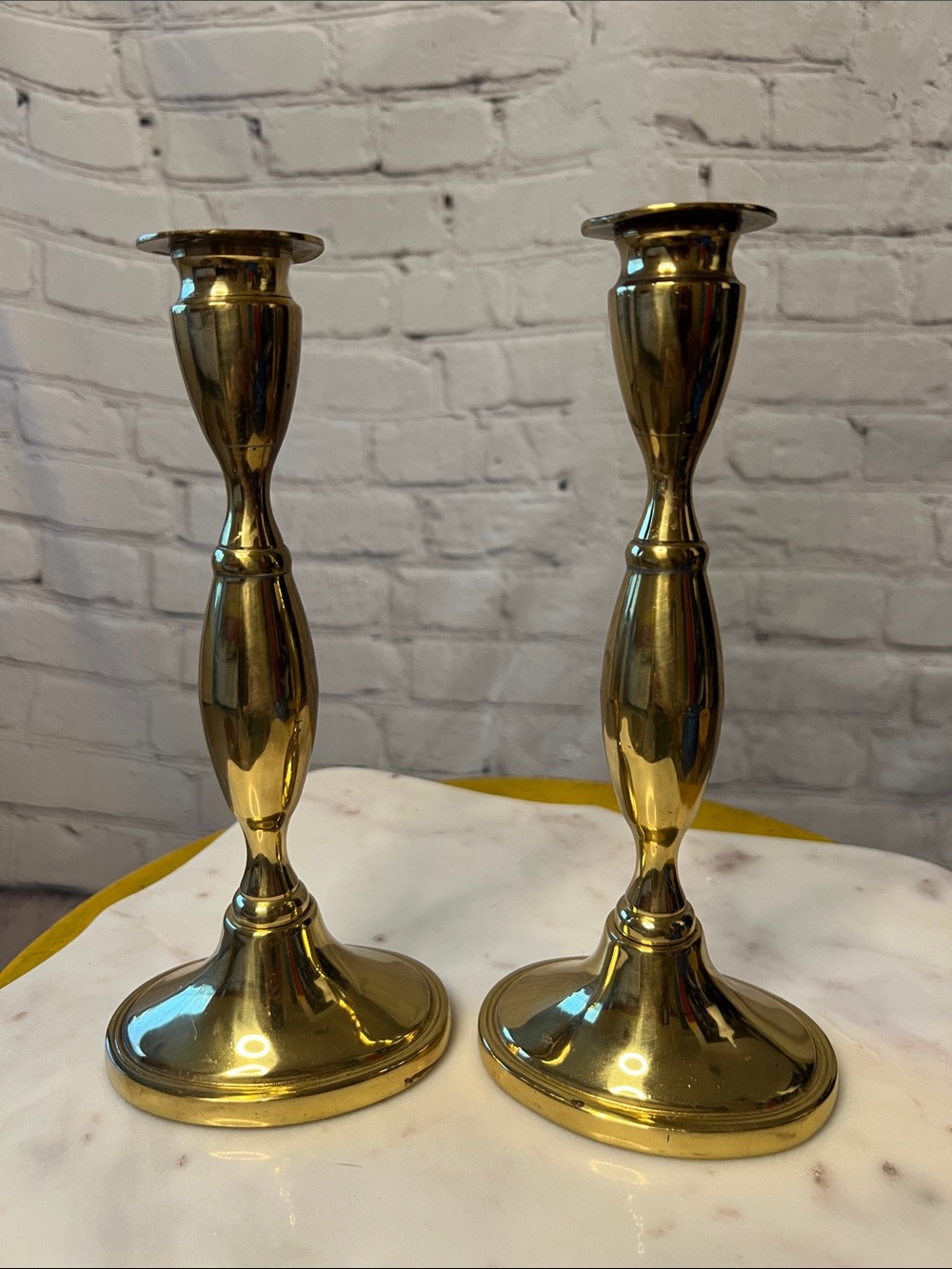 Pair of Brass Taper Candle Holders Gold Vintage Style Table Decor